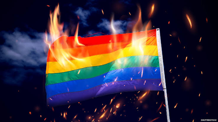 Burning LGBTQ Flag Blank Meme Template