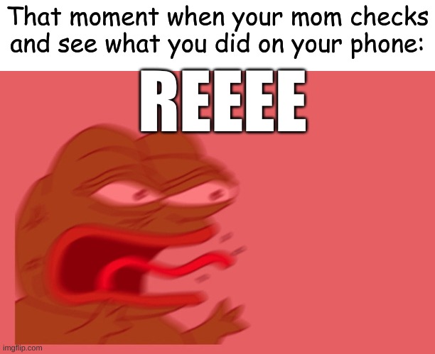 no don't please, DON'T | That moment when your mom checks and see what you did on your phone:; REEEE | image tagged in pepe reeee | made w/ Imgflip meme maker