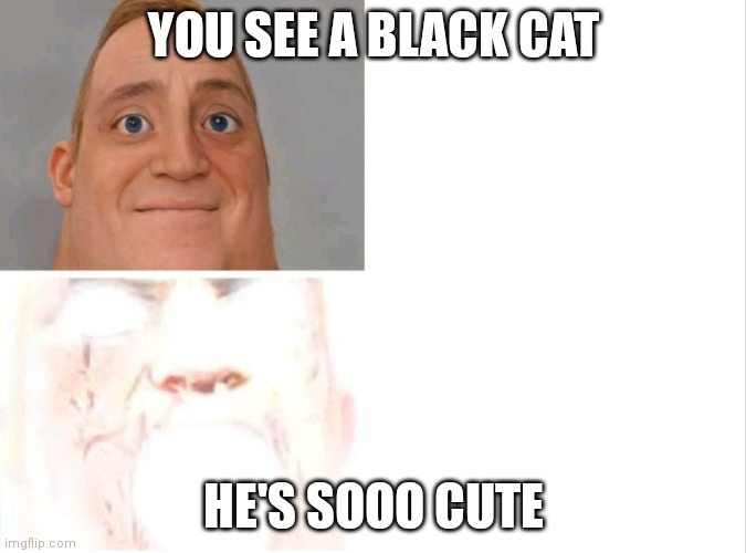 Mr incredible black cat | YOU SEE A BLACK CAT; HE'S SOOO CUTE | image tagged in mr incredibile uncanny and canny | made w/ Imgflip meme maker