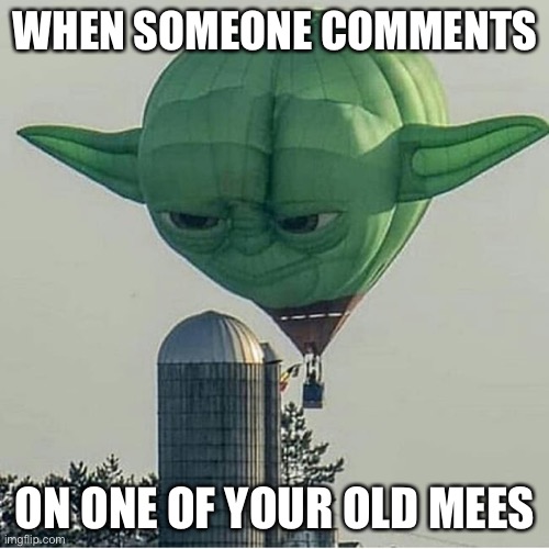 Yoda Balloon | WHEN SOMEONE COMMENTS; ON ONE OF YOUR OLD MEMES | image tagged in yoda balloon | made w/ Imgflip meme maker