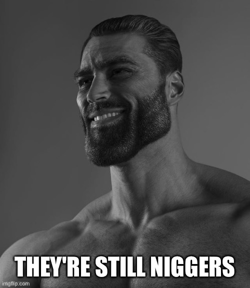 Giga Chad | THEY'RE STILL NIGGERS | image tagged in giga chad | made w/ Imgflip meme maker
