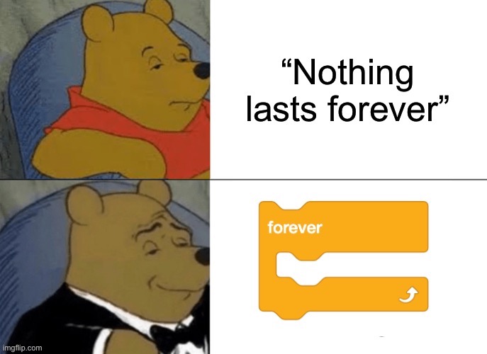 Scratch be like | image tagged in memes,funny,forever,quotes,scratch,tuxedo winnie the pooh | made w/ Imgflip meme maker