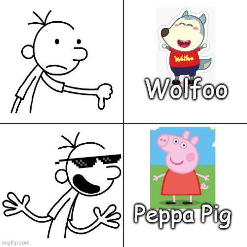 support peppa pig | Wolfoo; Peppa Pig | image tagged in wimpy kid hates wolfoo,anti-wolfoo,get wolfoo banned | made w/ Imgflip meme maker