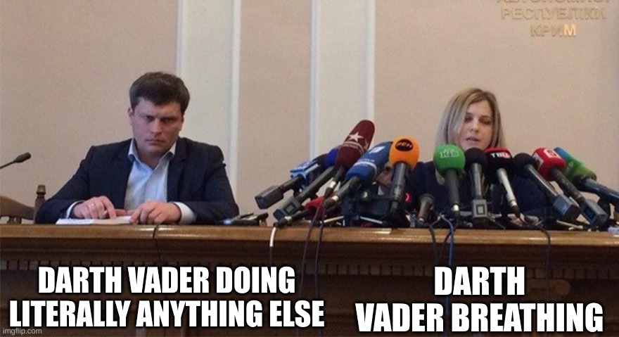 Man and woman microphone |  DARTH VADER DOING LITERALLY ANYTHING ELSE; DARTH VADER BREATHING | image tagged in man and woman microphone,star wars | made w/ Imgflip meme maker