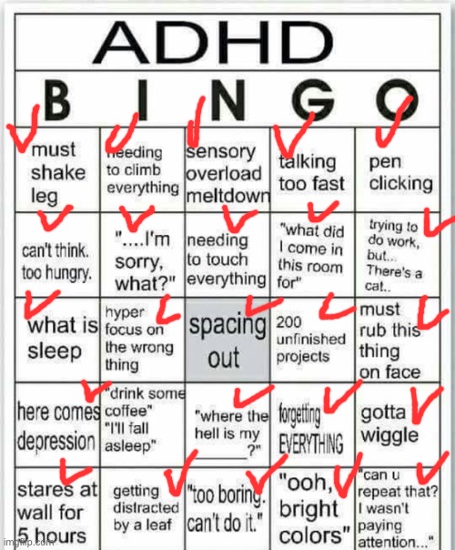 adhd bingo | image tagged in adhd bingo | made w/ Imgflip meme maker