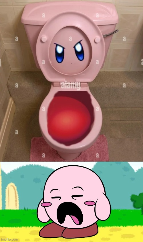 THE WRONG MOUTHFUL MODE | image tagged in kirby,kirby has found your sin unforgivable,toilet,video games | made w/ Imgflip meme maker