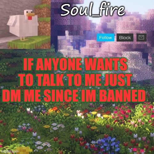 Soul_fires minecraft temp ty yachi | IF ANYONE WANTS TO TALK TO ME JUST DM ME SINCE IM BANNED | image tagged in soul_fires minecraft temp ty yachi | made w/ Imgflip meme maker
