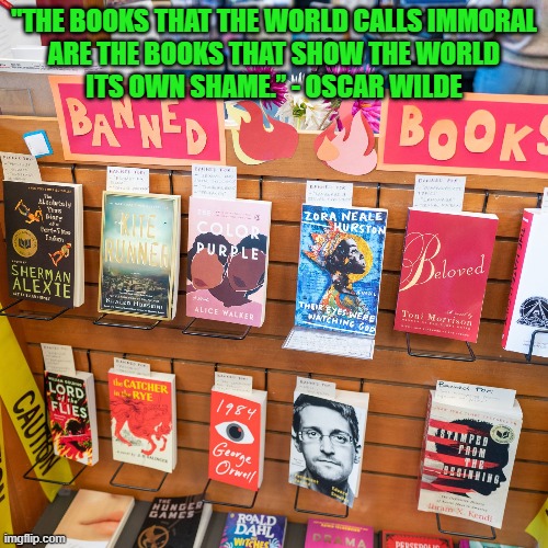 How Do You Face Your Own Shame? | "THE BOOKS THAT THE WORLD CALLS IMMORAL
ARE THE BOOKS THAT SHOW THE WORLD
ITS OWN SHAME.” - OSCAR WILDE | image tagged in books,censorship,banned,shame,oscar wilde,so much books | made w/ Imgflip meme maker