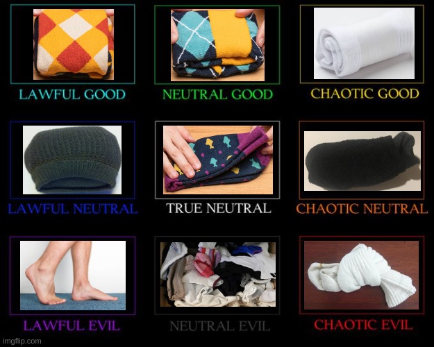 How do YOU fold your socks? | image tagged in alignment chart | made w/ Imgflip meme maker