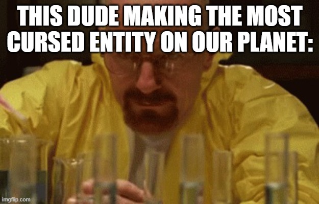 Walter White Cooking | THIS DUDE MAKING THE MOST CURSED ENTITY ON OUR PLANET: | image tagged in walter white cooking | made w/ Imgflip meme maker