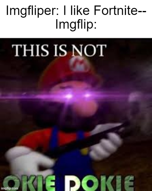 This is not okie dokie | Imgfliper: I like Fortnite--
Imgflip: | image tagged in this is not okie dokie | made w/ Imgflip meme maker