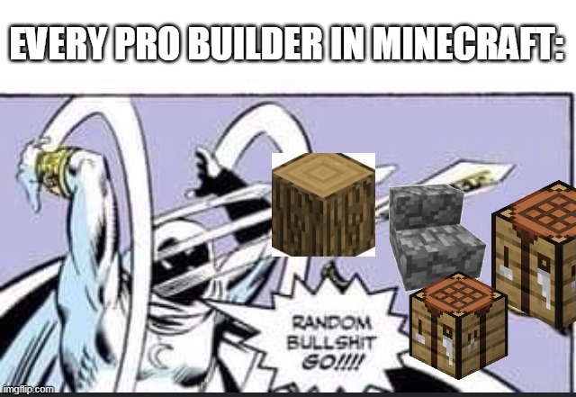 true | EVERY PRO BUILDER IN MINECRAFT: | image tagged in random bullshit go | made w/ Imgflip meme maker