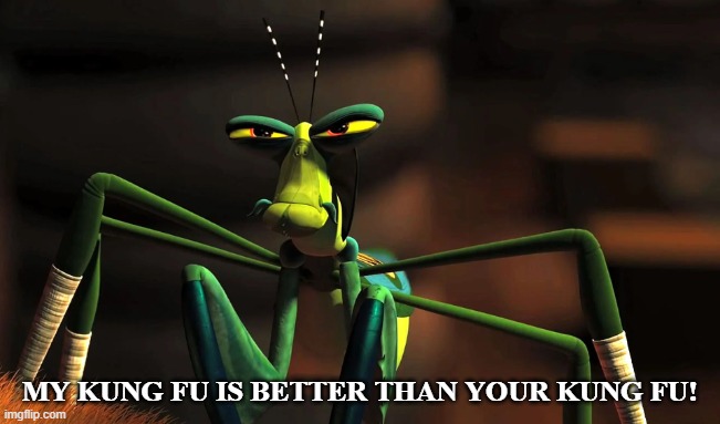 THE WAY OF KUNG FU | MY KUNG FU IS BETTER THAN YOUR KUNG FU! | image tagged in kung fu,martial arts,self defense,combat,fighting,praying mantis | made w/ Imgflip meme maker