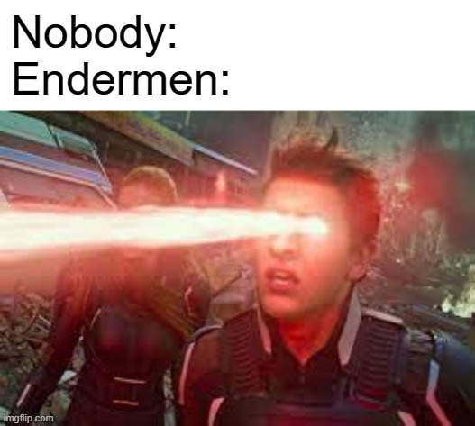 Ouch, the laser hurt | Nobody:
Endermen: | image tagged in minecraft,memes,relatable,laser,eye laser,eyes | made w/ Imgflip meme maker