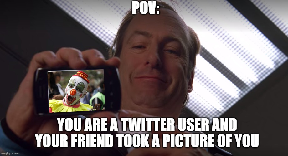 selfie | POV:; YOU ARE A TWITTER USER AND YOUR FRIEND TOOK A PICTURE OF YOU | image tagged in saul point at phone,twitter,breaking bad | made w/ Imgflip meme maker