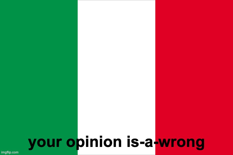 the Italian flag | your opinion is-a-wrong | image tagged in the italian flag | made w/ Imgflip meme maker