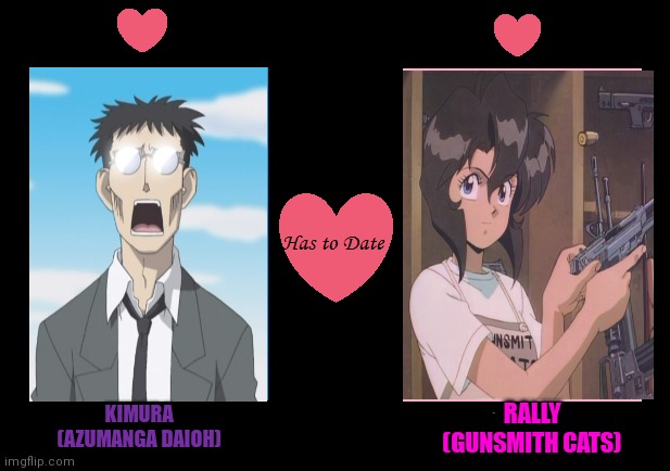 Bad shipping | RALLY (GUNSMITH CATS); KIMURA (AZUMANGA DAIOH) | image tagged in bad,shipping,anime,rally,gunsmith cats | made w/ Imgflip meme maker