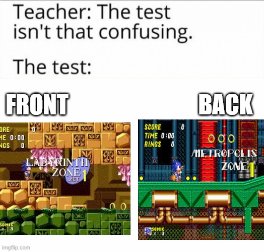 the test isn't that confusing | FRONT; BACK | image tagged in the test isn't that confusing | made w/ Imgflip meme maker