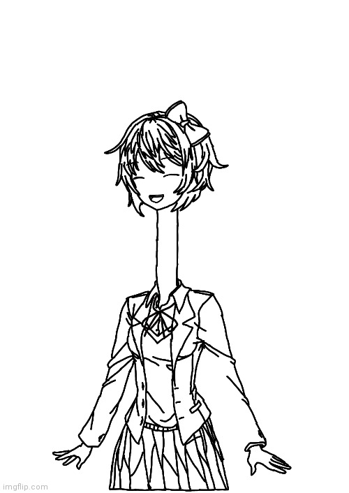 what have I done to sayori | image tagged in sayori long neck,subscribe,to,orangepeanut | made w/ Imgflip meme maker