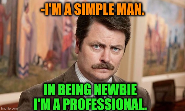 -From various sides. |  -I'M A SIMPLE MAN. IN BEING NEWBIE I'M A PROFESSIONAL. | image tagged in i'm a simple man,breaking news,professional,ron swanson,jack sparrow being chased,so true memes | made w/ Imgflip meme maker