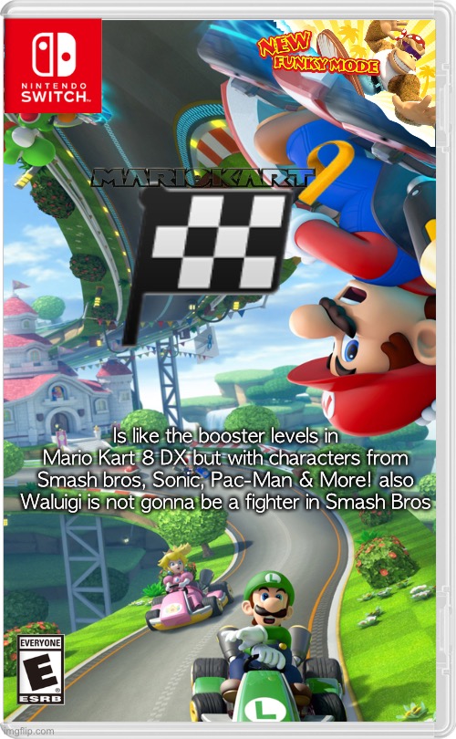 Is like the booster levels in Mario Kart 8 DX but with characters from Smash bros, Sonic, Pac-Man & More! also Waluigi is not gonna be a fighter in Smash Bros | made w/ Imgflip meme maker