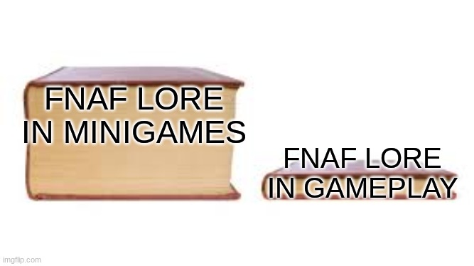 why did they do this |  FNAF LORE IN MINIGAMES; FNAF LORE IN GAMEPLAY | image tagged in big book small book | made w/ Imgflip meme maker