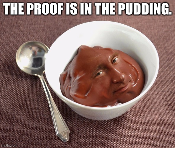 Vladimir Pudding | THE PROOF IS IN THE PUDDING. | image tagged in vladimir pudding | made w/ Imgflip meme maker