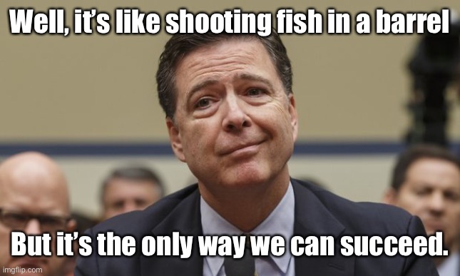 Comey Don't Know | Well, it’s like shooting fish in a barrel But it’s the only way we can succeed. | image tagged in comey don't know | made w/ Imgflip meme maker