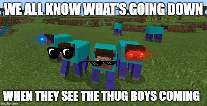 me and the boys | WE ALL KNOW WHAT'S GOING DOWN; WHEN THEY SEE THE THUG BOYS COMING | image tagged in me and the boys | made w/ Imgflip meme maker