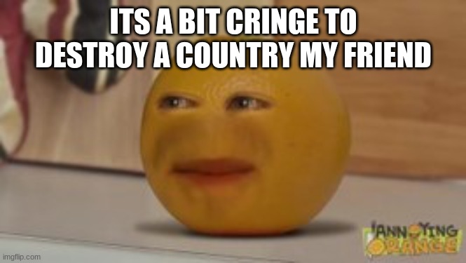 bro... that's kinda cringe | ITS A BIT CRINGE TO DESTROY A COUNTRY MY FRIEND | image tagged in bro that's kinda cringe | made w/ Imgflip meme maker