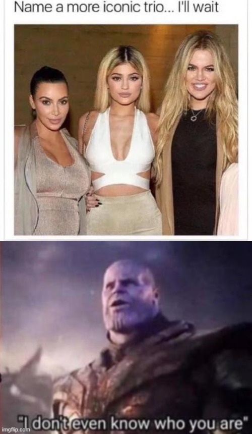 image tagged in name a more iconic trio,thanos i don't even know who you are | made w/ Imgflip meme maker