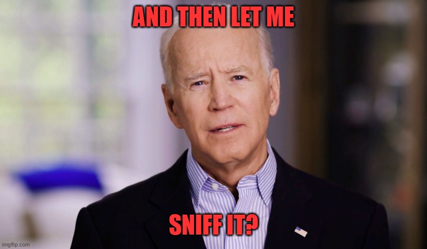 Joe Biden 2020 | AND THEN LET ME SNIFF IT? | image tagged in joe biden 2020 | made w/ Imgflip meme maker
