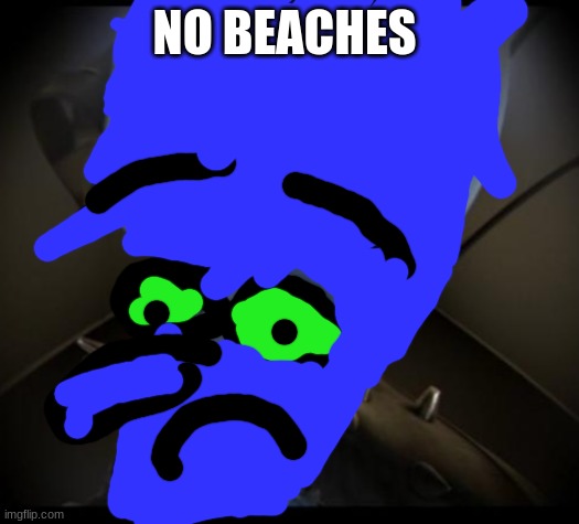 Megamind peeking | NO BEACHES | image tagged in no bitches | made w/ Imgflip meme maker