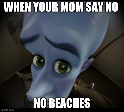 Megamind peeking | WHEN YOUR MOM SAY NO; NO BEACHES | image tagged in no bitches | made w/ Imgflip meme maker