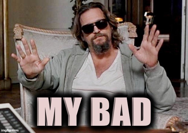 The dude from Big Lebowski my bad | image tagged in the dude from big lebowski my bad | made w/ Imgflip meme maker