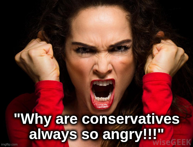 Modern Liberalism | "Why are conservatives always so angry!!!" | image tagged in liberals,democrats,progressives,socialists,fascists,rage | made w/ Imgflip meme maker