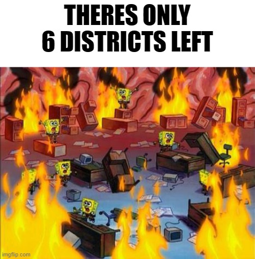 OH NOOO | THERES ONLY 6 DISTRICTS LEFT | image tagged in spongebob panic | made w/ Imgflip meme maker