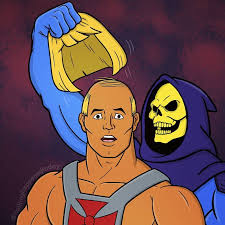 He Man wears a toupee Skeletor big reveal Blank Meme Template