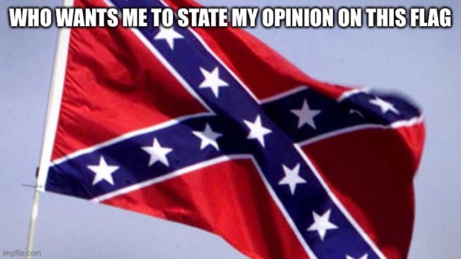 Confederate Flag | WHO WANTS ME TO STATE MY OPINION ON THIS FLAG | image tagged in confederate flag | made w/ Imgflip meme maker