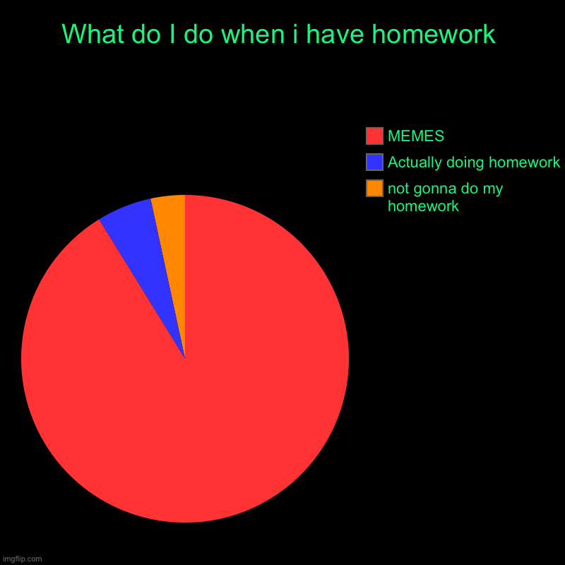 Don’t blame me I just wanna have fun | What do I do when i have homework | not gonna do my homework, Actually doing homework, MEMES | image tagged in charts,pie charts | made w/ Imgflip chart maker