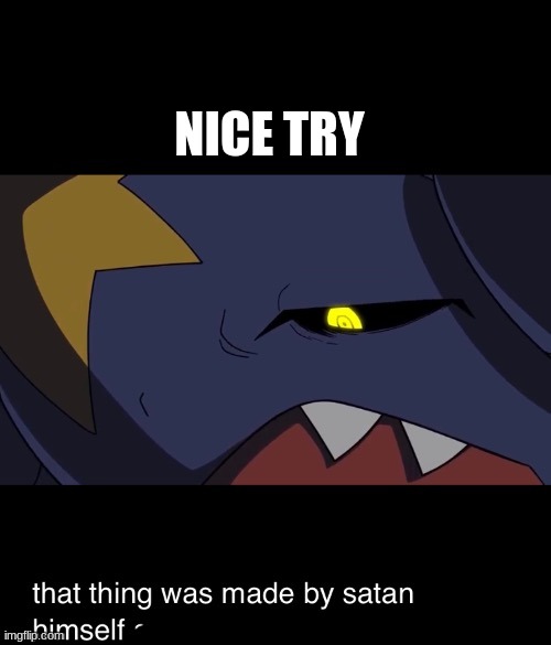 That thing was made by satan himself | NICE TRY | image tagged in that thing was made by satan himself | made w/ Imgflip meme maker