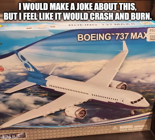 Plane |  I WOULD MAKE A JOKE ABOUT THIS, BUT I FEEL LIKE IT WOULD CRASH AND BURN. | image tagged in boeing | made w/ Imgflip meme maker