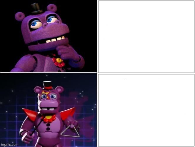 High Quality Mr hippo normal vs awsome glamrock mr hippo Blank Meme Template