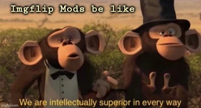 we are intellectually superior in every way | Imgflip Mods be like | image tagged in we are intellectually superior in every way | made w/ Imgflip meme maker