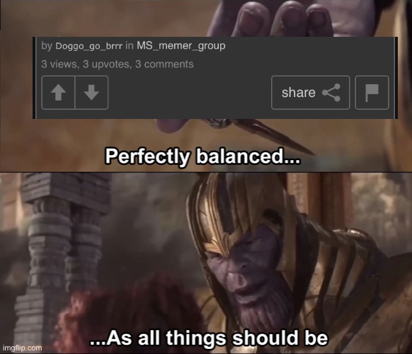 Thanos perfectly balanced as all things should be | image tagged in thanos perfectly balanced as all things should be | made w/ Imgflip meme maker