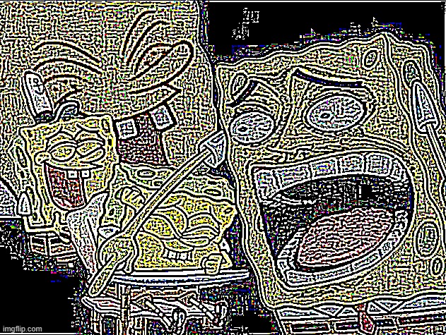 Deep Fried deep fried Spongebob laughing | image tagged in deep fried deep fried spongebob laughing | made w/ Imgflip meme maker