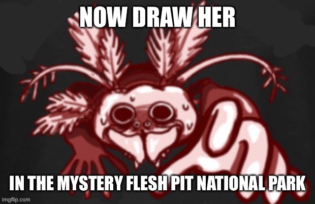 shitpost status | NOW DRAW HER IN THE MYSTERY FLESH PIT NATIONAL PARK | image tagged in shitpost status | made w/ Imgflip meme maker