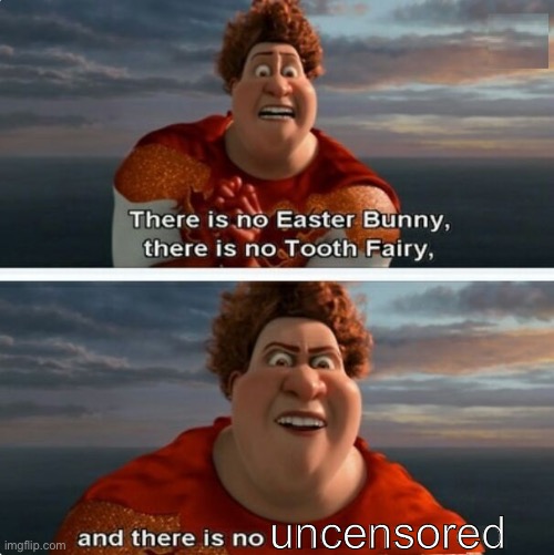 TIGHTEN MEGAMIND "THERE IS NO EASTER BUNNY" | uncensored | image tagged in tighten megamind there is no easter bunny | made w/ Imgflip meme maker