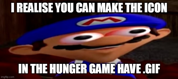 Not only .jpg and .png | I REALISE YOU CAN MAKE THE ICON; IN THE HUNGER GAME HAVE .GIF | image tagged in smg4 stare | made w/ Imgflip meme maker
