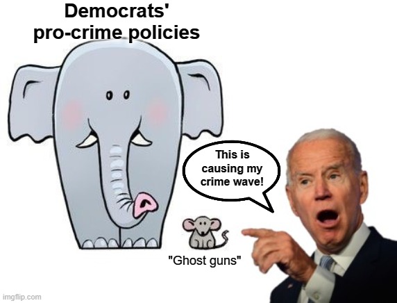 The elephant in the room | Democrats' pro-crime policies; This is
causing my
crime wave! "Ghost guns" | image tagged in memes,joe biden,ghost guns,crime wave,democrats,pro-crime | made w/ Imgflip meme maker